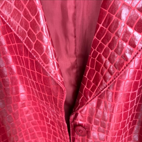 vintage dialogue croc embossed genuine leather blazer red large - Picture 7 of 10